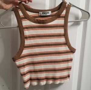 Rsq retro striped cropped tank top brown orange white